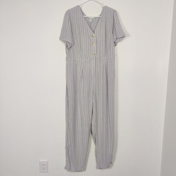 Old Navy NEW Women's Jumpsuit Size 1X Striped Blue White Linen Viscose Summer - Picture 1 of 12